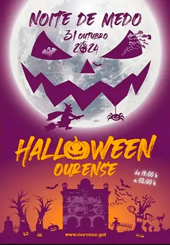 Cartaz oficial da festa 2024: Noite de Medo - 31 de Outubro. Halloween Ourense, de 19h a 3h