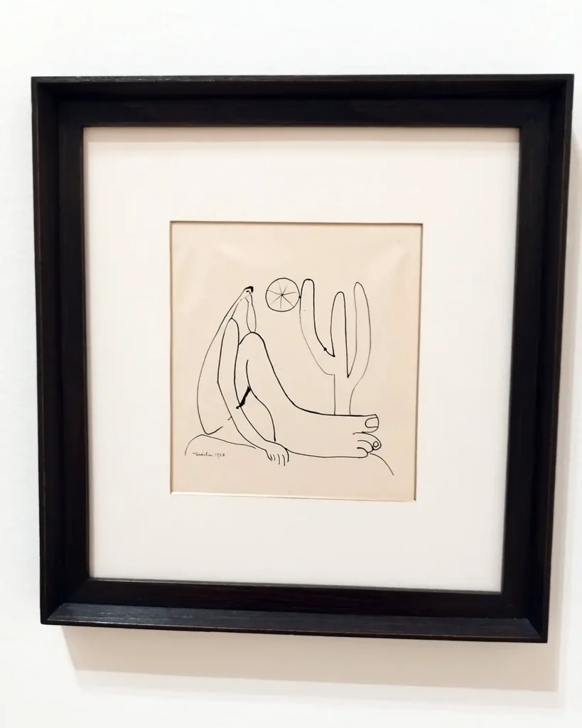Estudo para Abaporu de Tarsila do Amaral com figura sentada ao lado de cacto no Guggenheim Bilbao