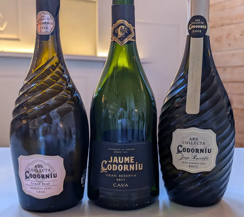 Garrafas de cava da Codorníu expostas após a degustação