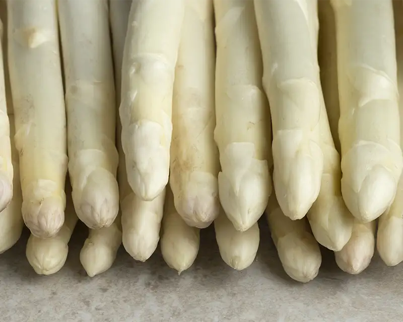 Aspargos brancos de Navarra servidos inteiros, produto típico da gastronomia local e muito comum nos bares de Pamplona.