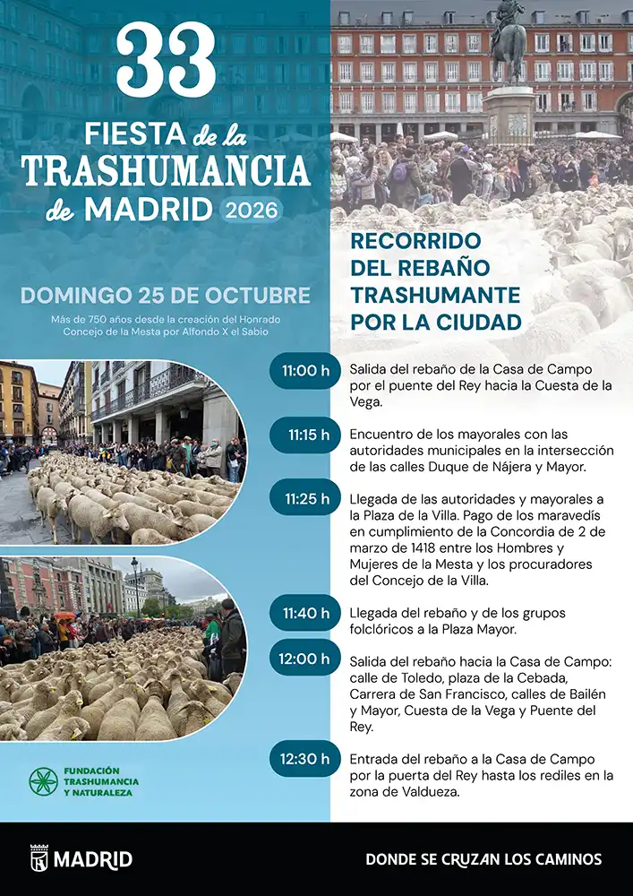 Mapa do percurso da Festa da Transumância de Madrid 2026, divulgado pela prefeitura.